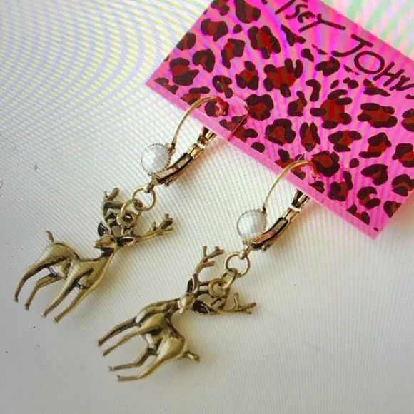 Deer Drop Dangle Earrings, Gold, Holidays are Coming! - Picture 3 of 5